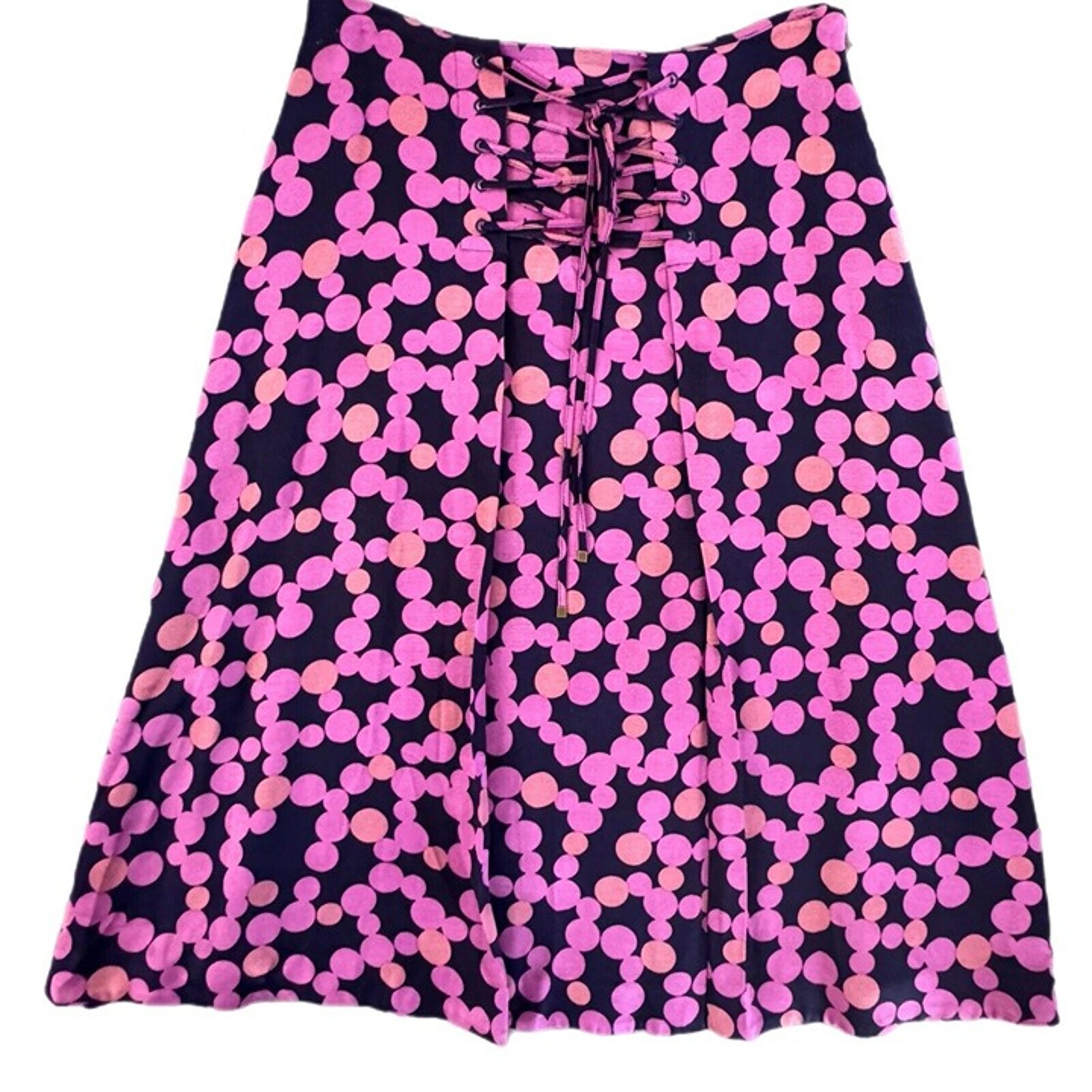 Anthropologie Maeve Midi Skirt Cinch Tie Polka Dots Lined A-Line Full  Size 6