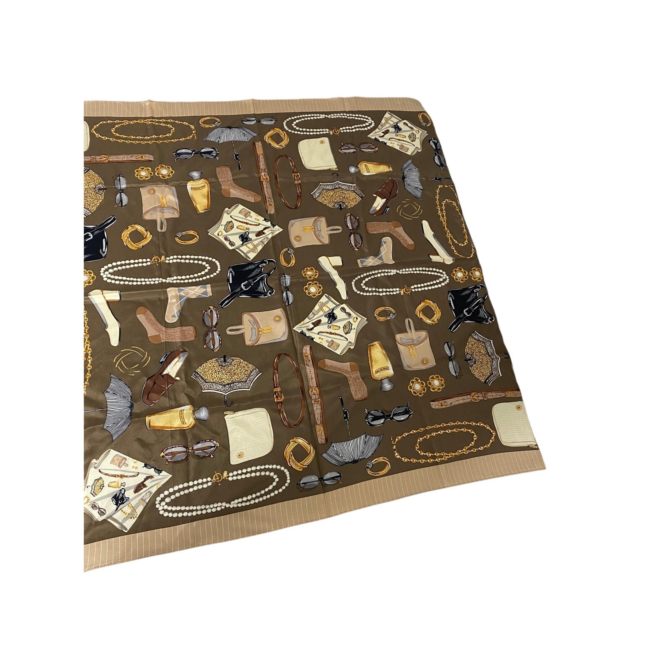 Vtg Jones New York Neutral Brown Tan Designer Fashion Accessories Satin Scarf