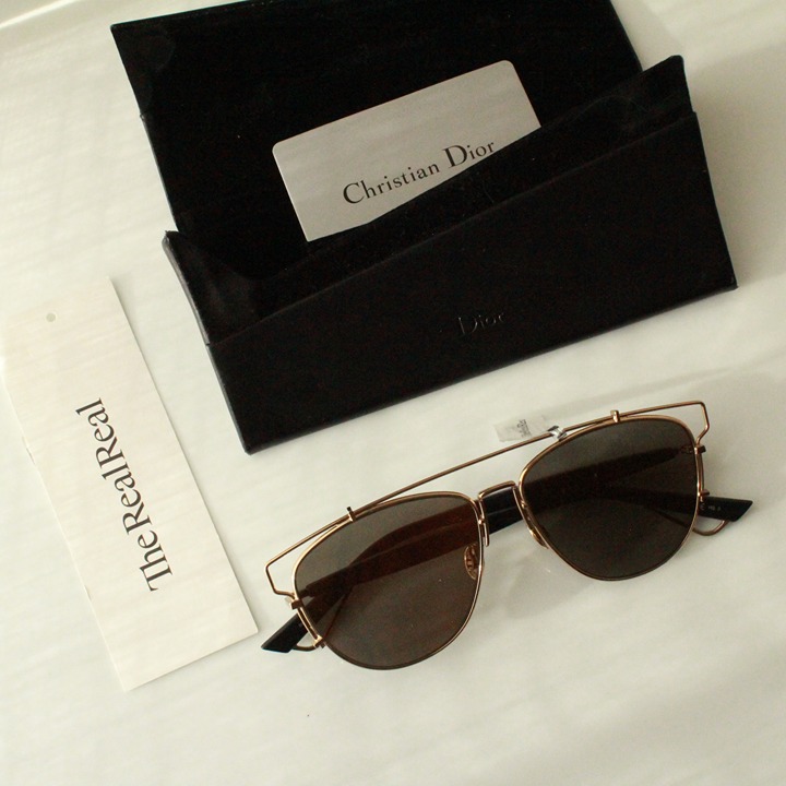 Christian Dior Gold & Black Sunglasses Aviator Style with Case & Card