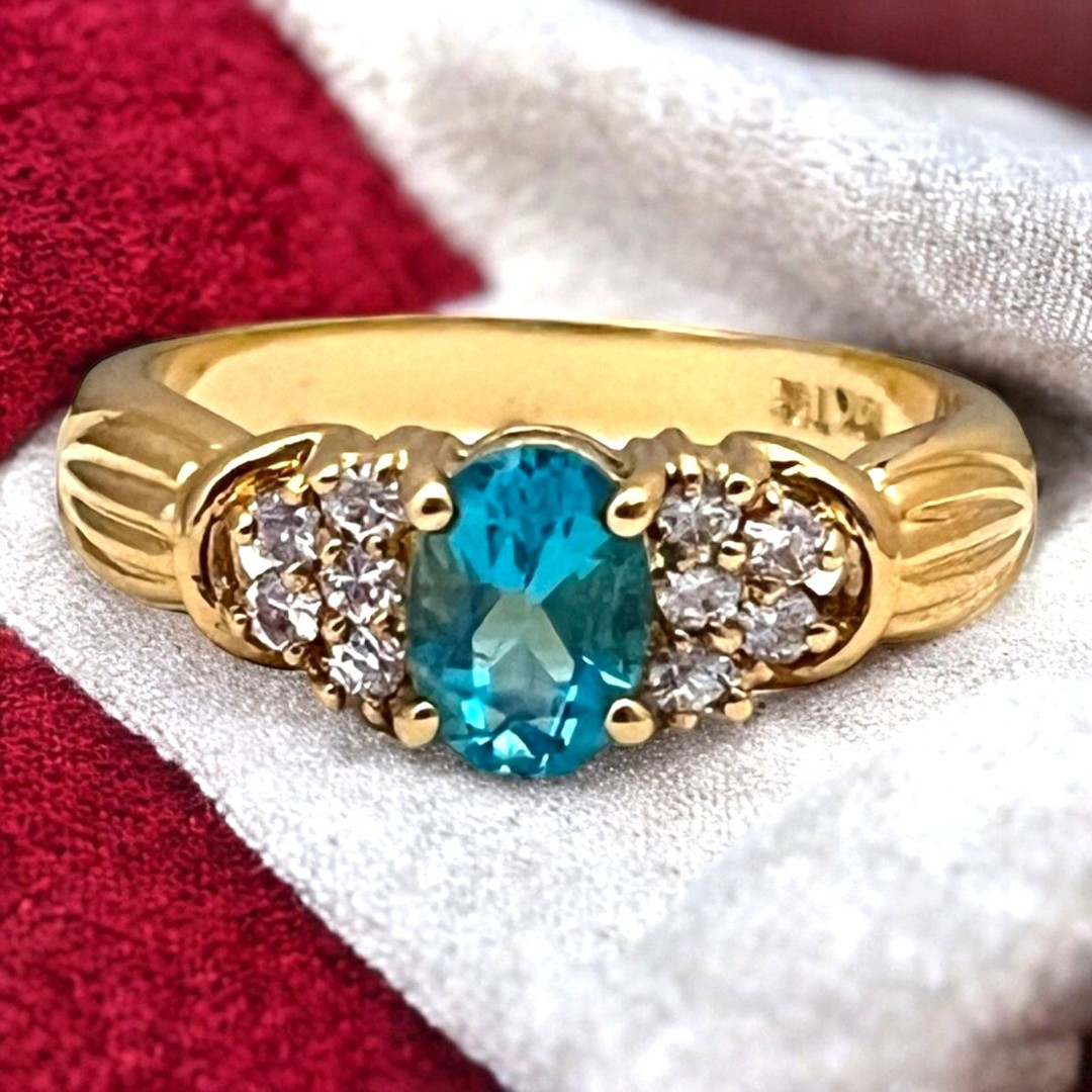 Vintage Ring Size 9 Blue Cubic Zirconia Crystal 18K Gold Plate Mid-Century 14E