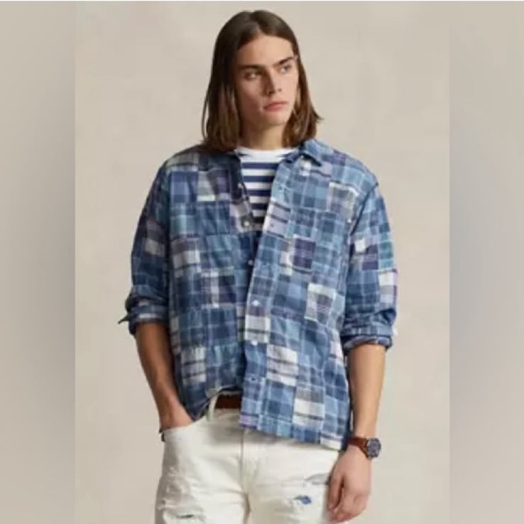 NWT Polo Ralph Lauren Classic Fit Patchwork Madras Camp Shirt
