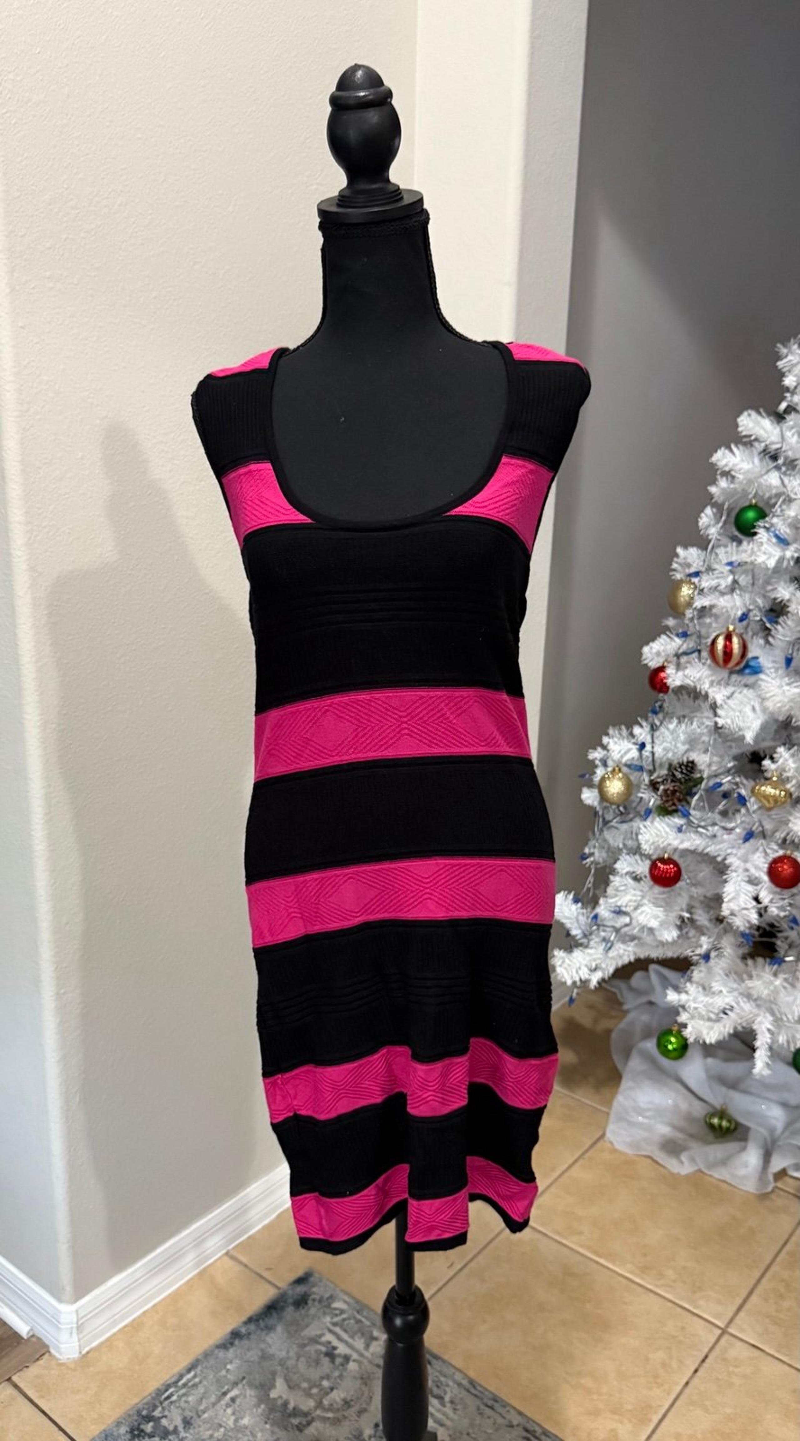 Dress Guess pink and black striped sweater(knitted) dress Large