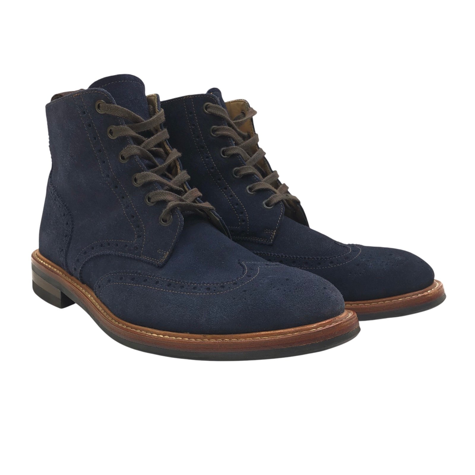 Russell & Bromley Suede Oxford Brogue Ankle Boots Size US 8.5 UK 8 Wingtip Blue