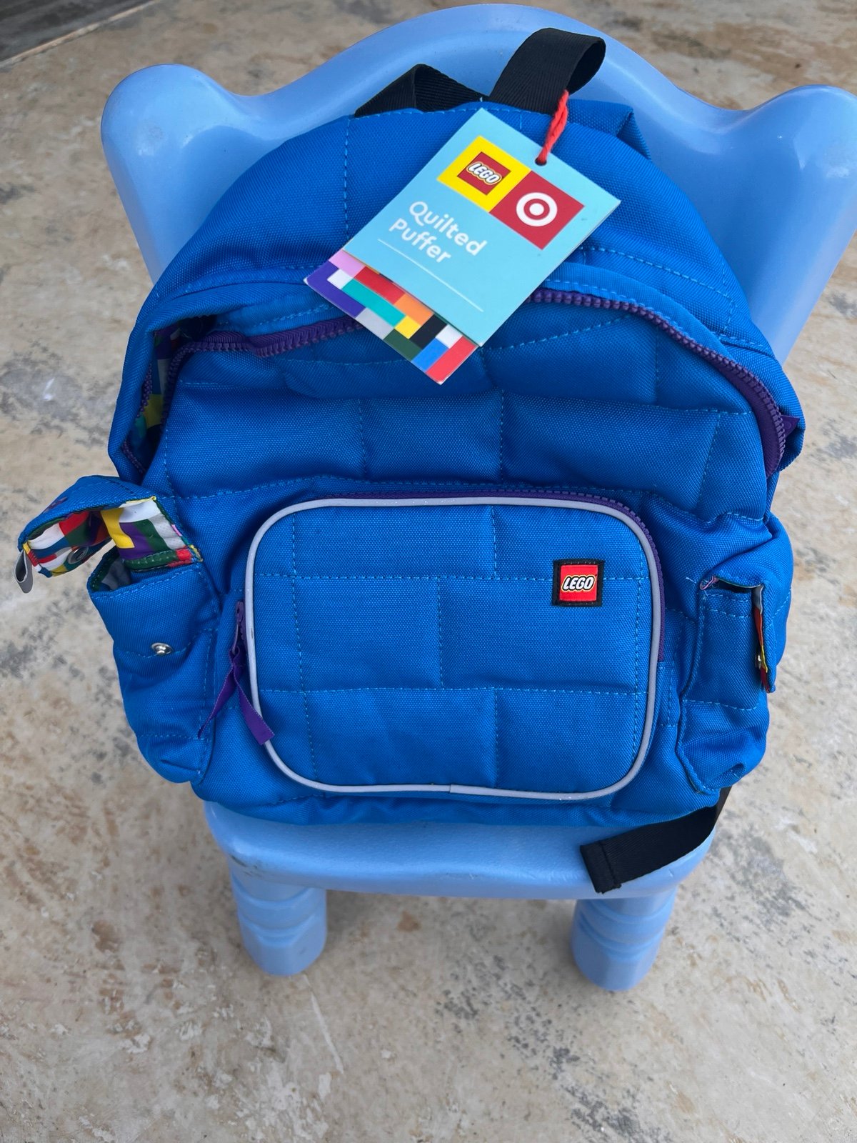 NWT Lego Boys Blue Backpack Quilted Puffer Bag Brick Schoolbag 13