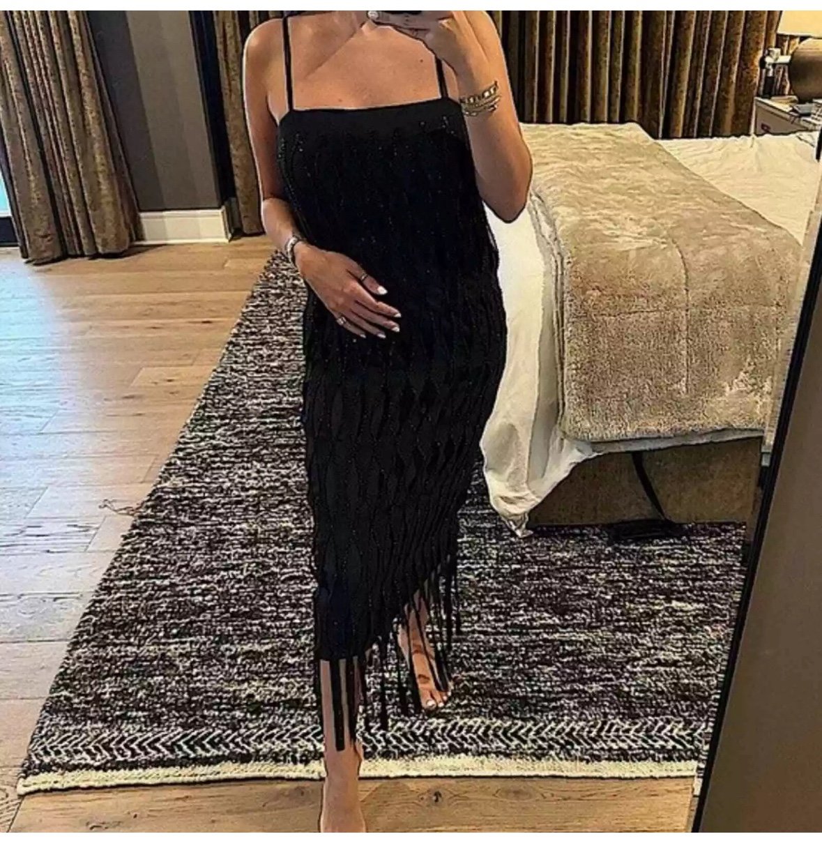 ZARA FRINGED SEQUIN DRESS ZW COLLECTION BLACK