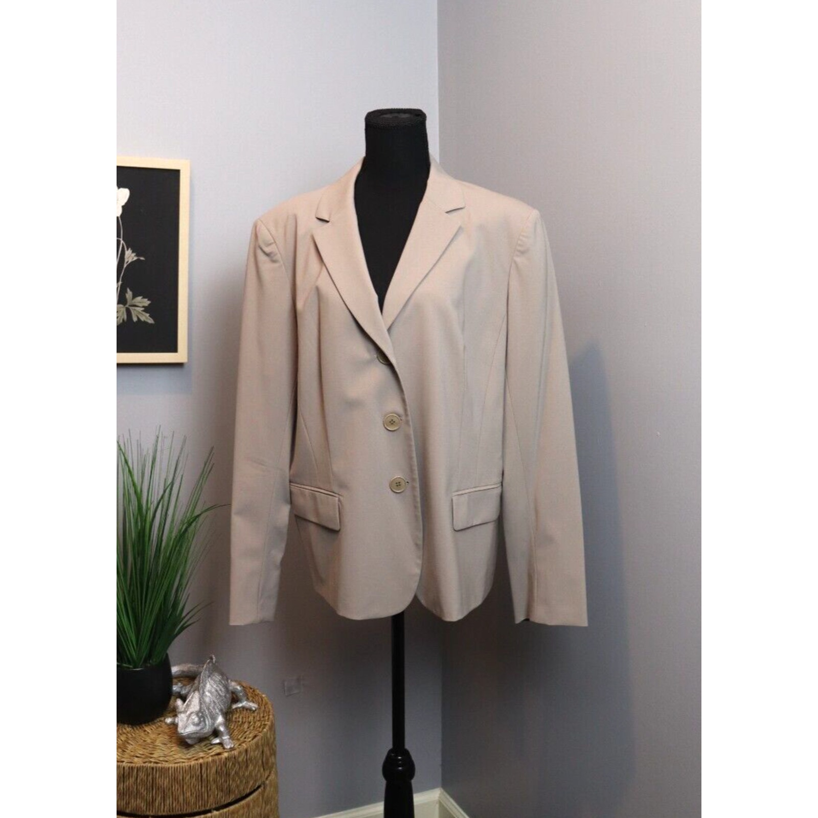 Lafayette 148 New York Tan Wool 3 Button Blazer Women's 16