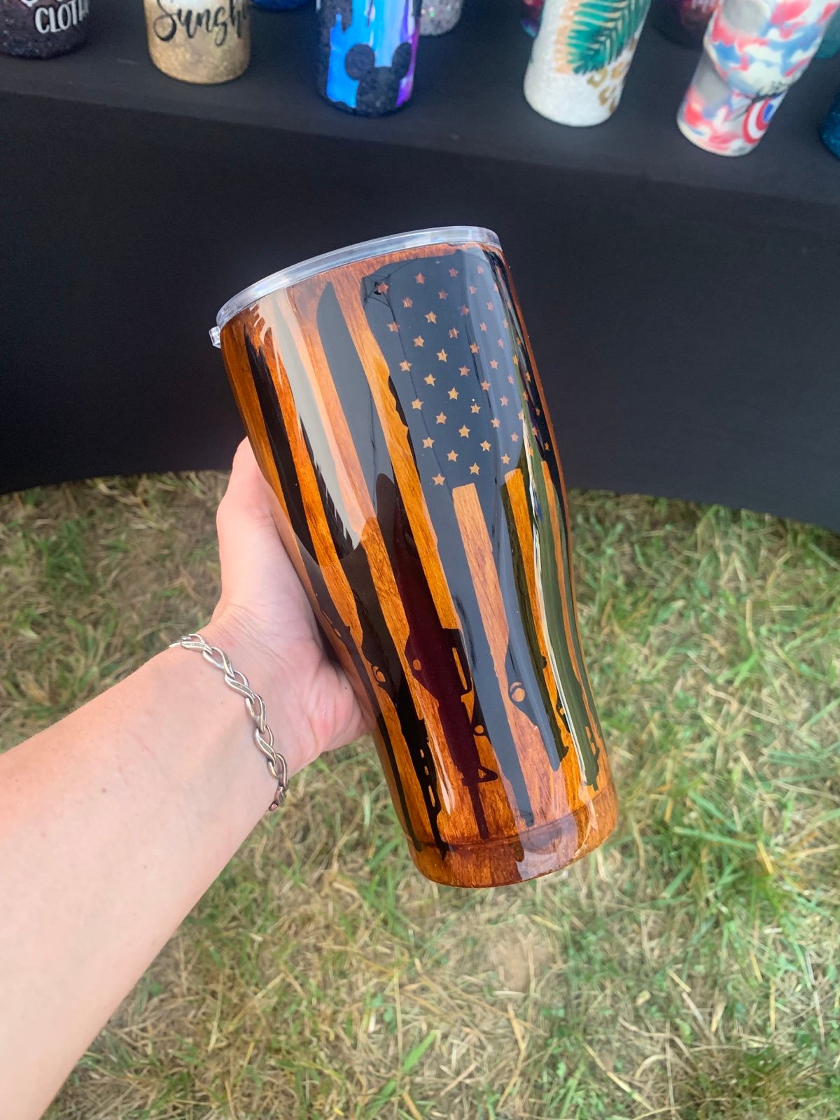 Wood grain flag tumbler