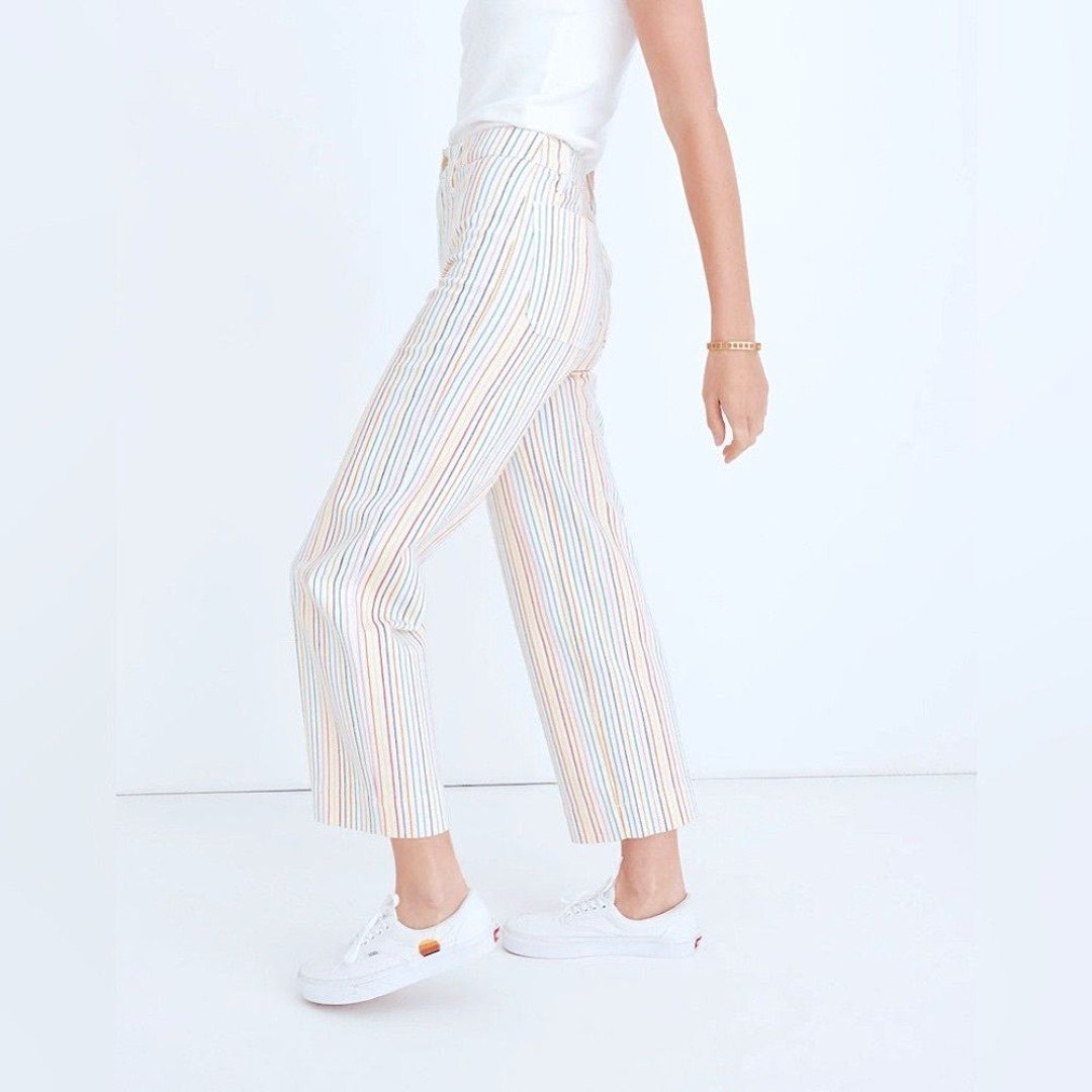 Madewell Women’s Rainbow Striped Slim Emmett Wide-Leg Cropped Denim Pant Size 23