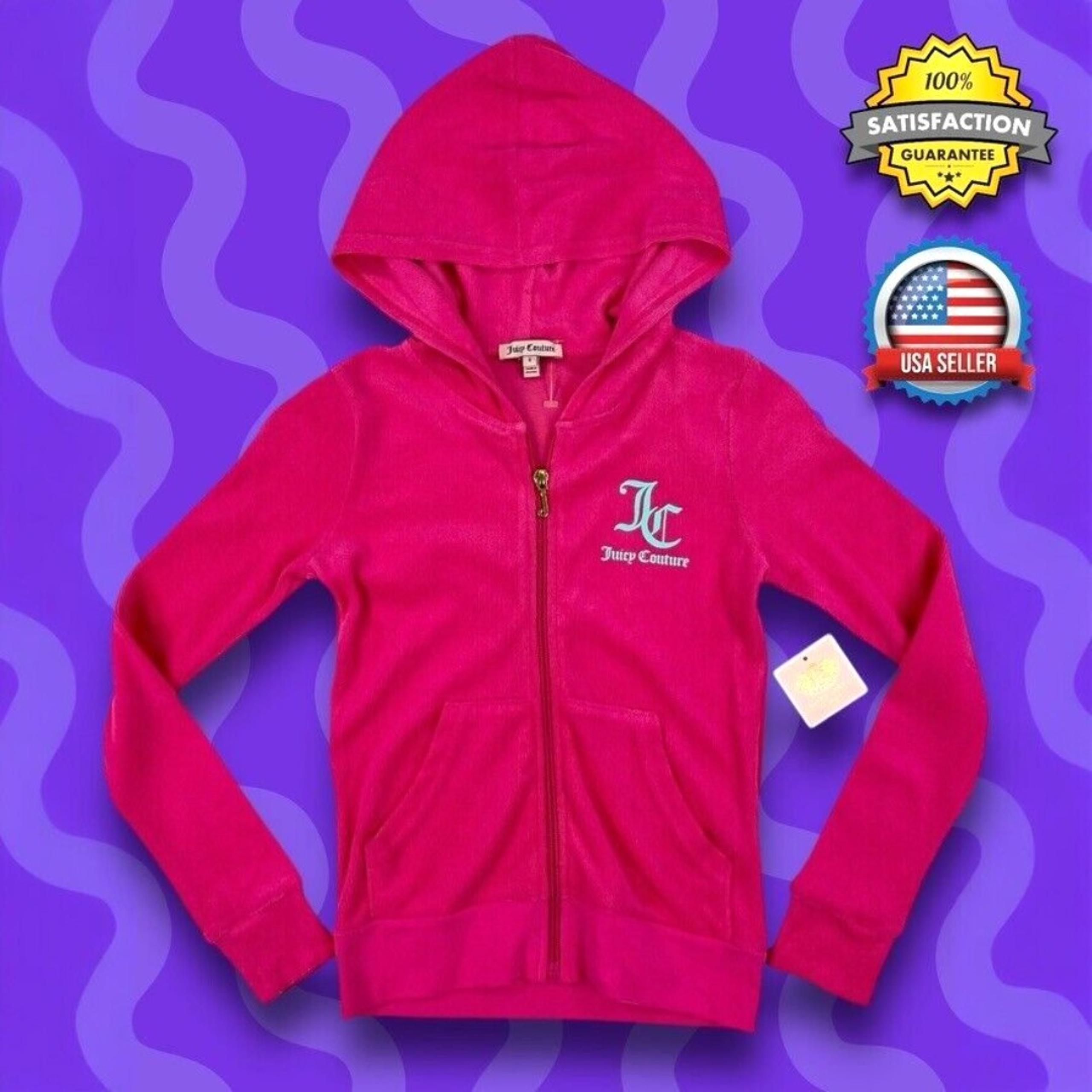 Juicy Couture Girls Pink Full Zip Hooded Jacket Size 8 Black Label Terry NWT