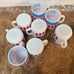 Glasbake Stackable Milk Glass Mugs Red White And Blue