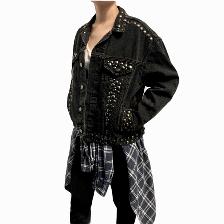 For the Republic Black Studded Denim Jacket Size XS