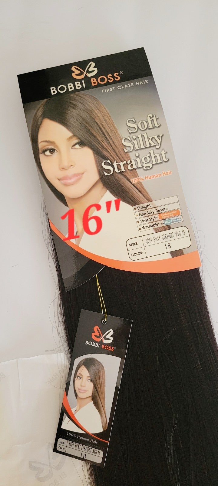 BOBBI BOSS 16 100% human hair Soft Silky Straight extension 1B/ Black