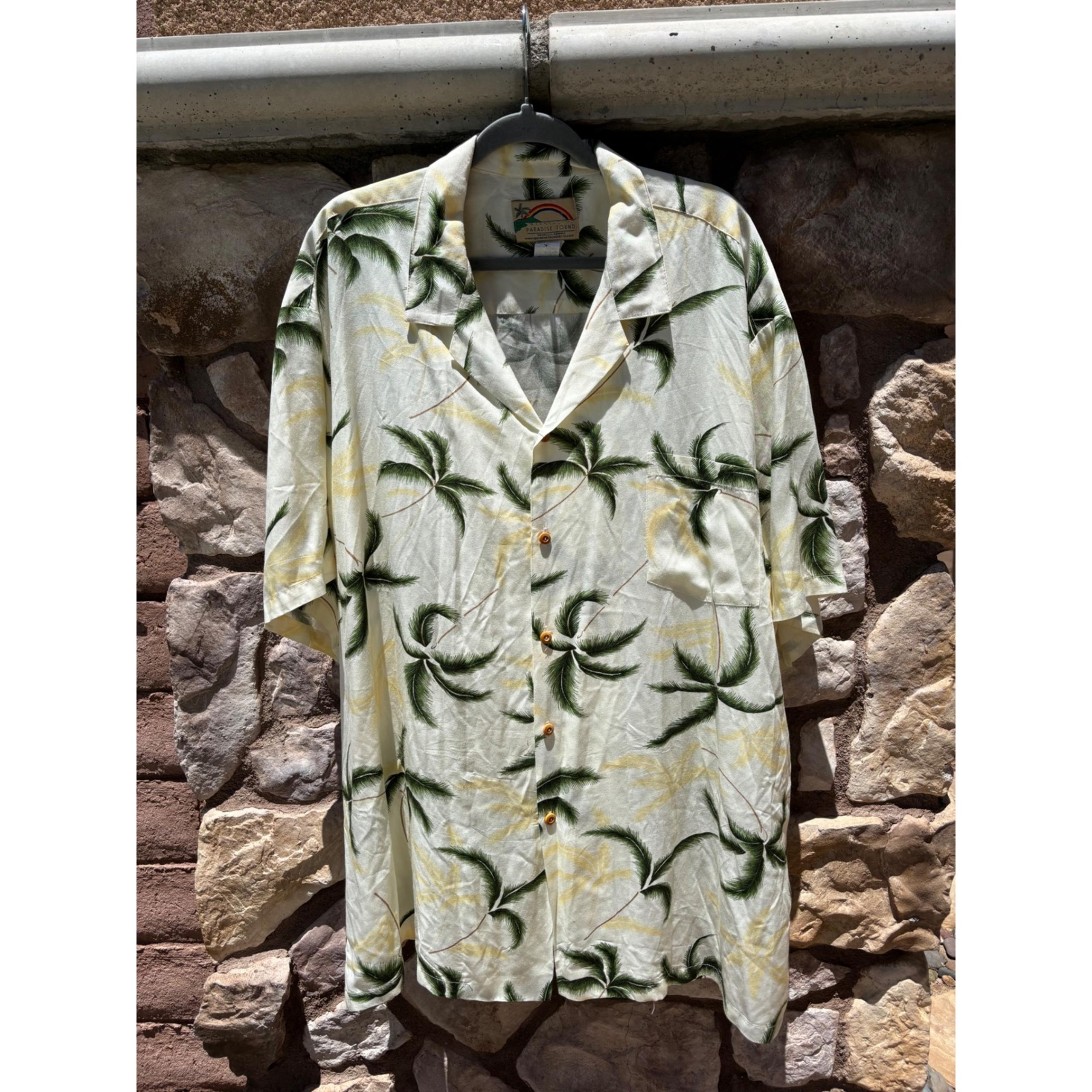 Vintage Paradise Found Men's Hawaiian Shirt Button Down 3XL Palm Print Beach