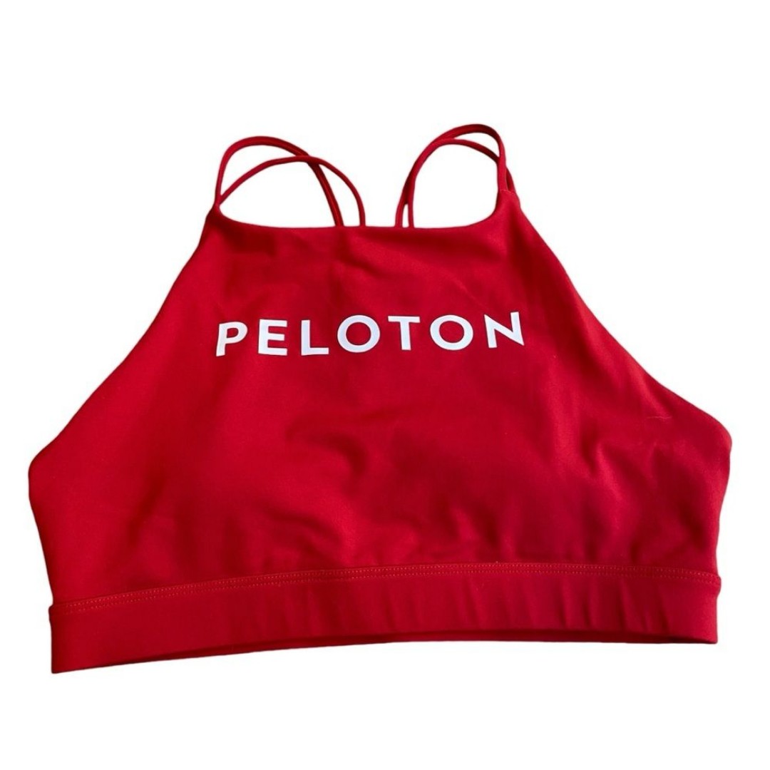 Peloton Women’s M High Neck Strappy Sports Bra Classic Red Padded Athletic
