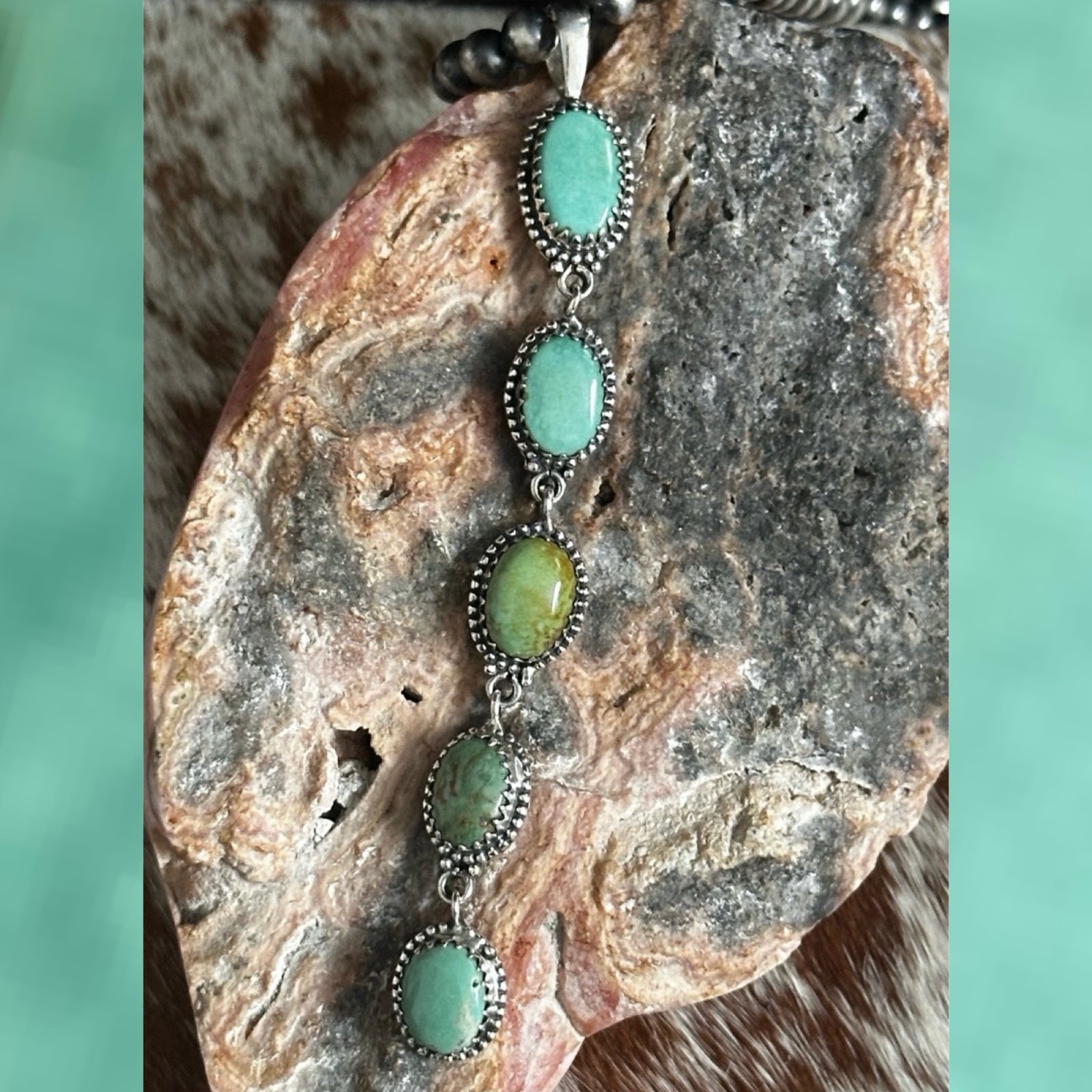 Turquoise 4 inch super long statement southwestern sterling silver pendant