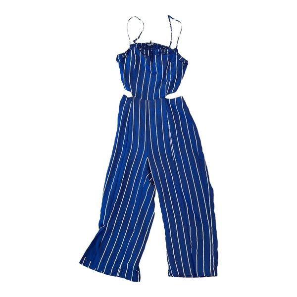 4SI3NNA Anthropologie Womens Jumpsuit Blue White Striped Sleeveless Cut-Outs S