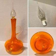 Vintage Bischoff Glass Decanter Orange Crystal Flame Stopper Genie 16.5” Tall