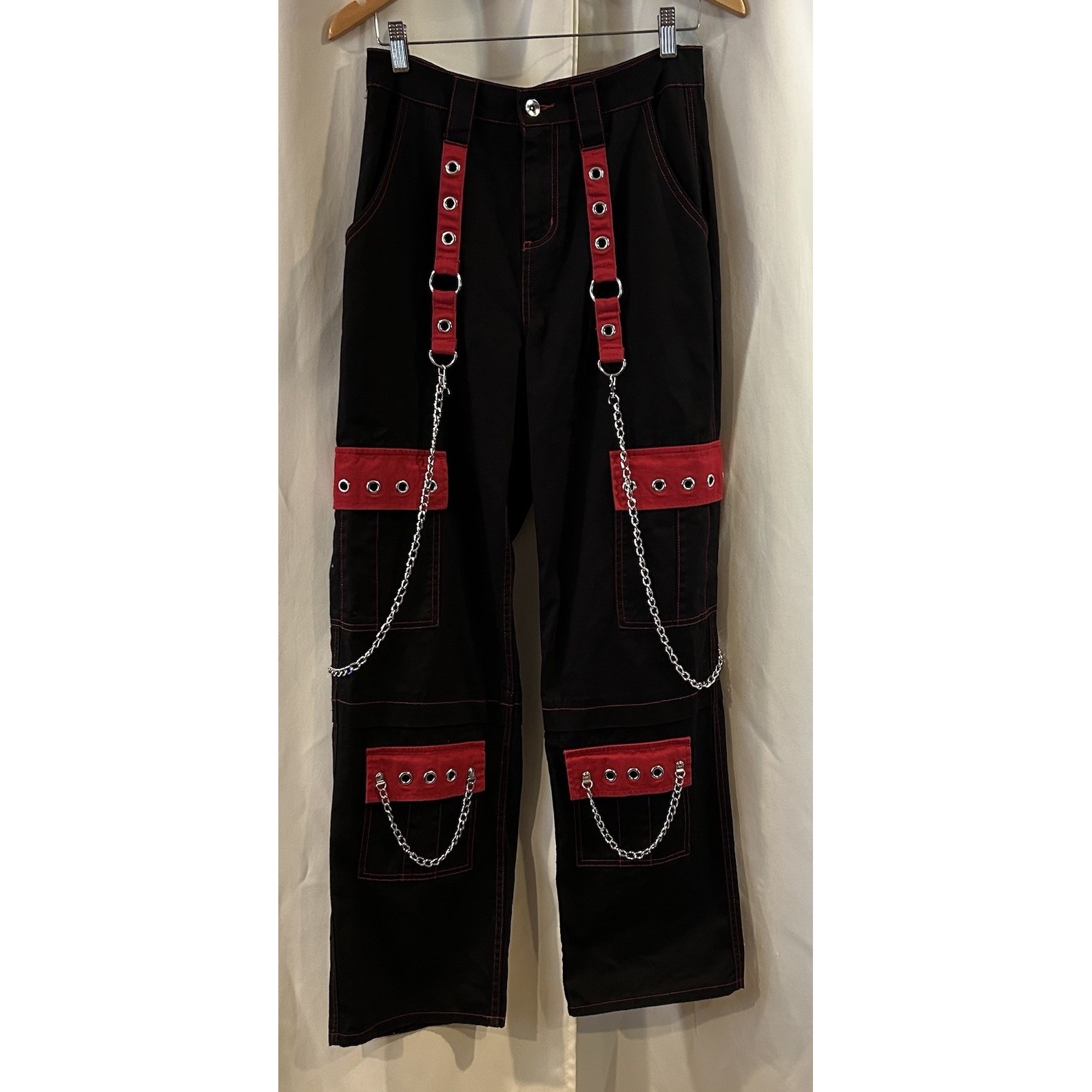 Hot Topic Black & Red Star Suspender Pants Size 5 Punk Rave Emo
