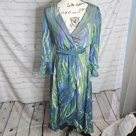 Une Ame Tropical Print Faux Wrap Hi/Low Dress Size Small