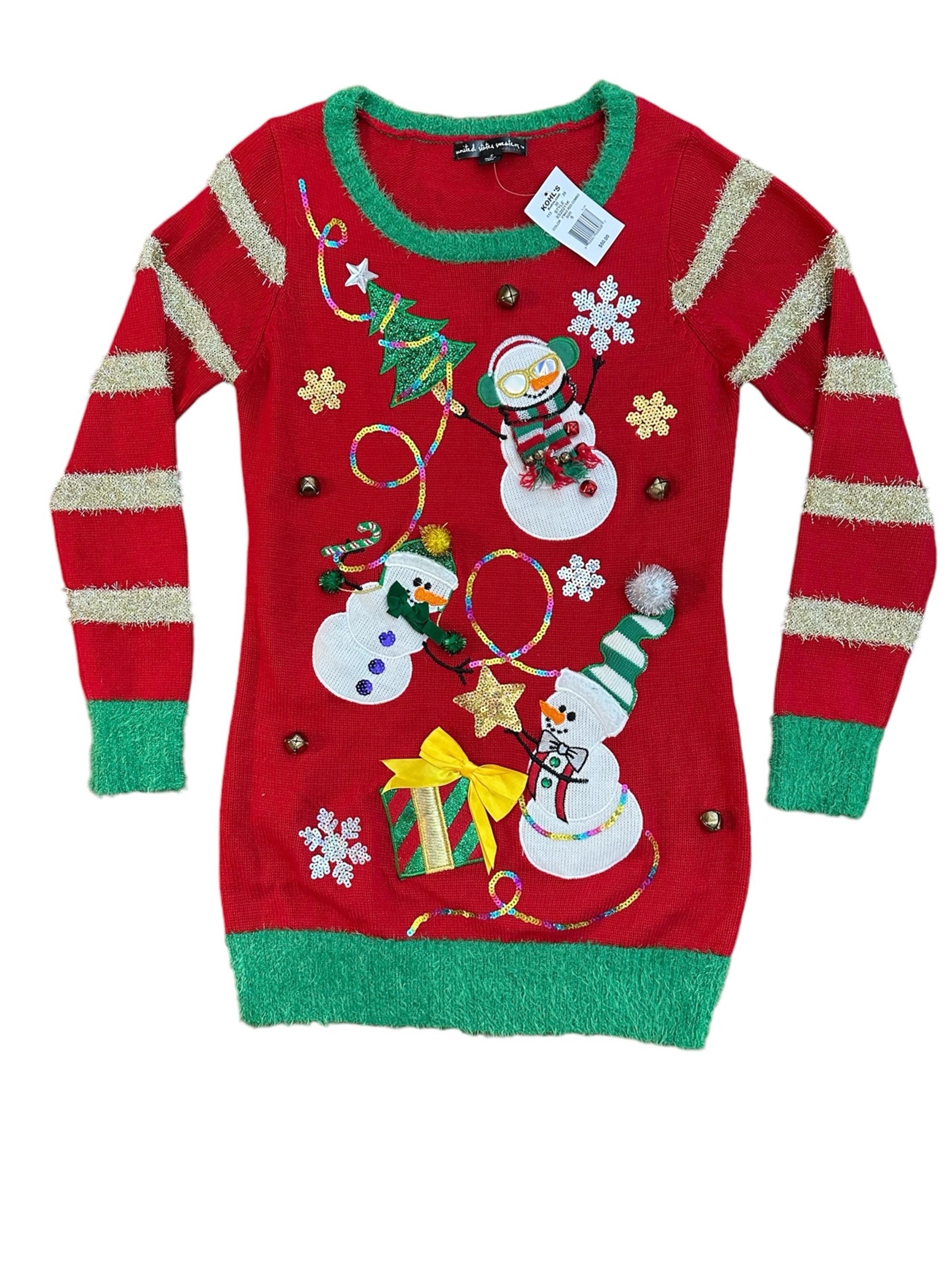 NWT Christmas Sweater Women’s Size Small Holiday Party Festive Sequins Bells