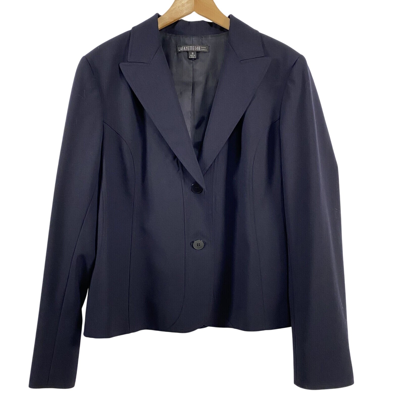 Lafayette 148 Womens Wool Blend 2 Button Blazer sz 16 Blue Careerwear Designer