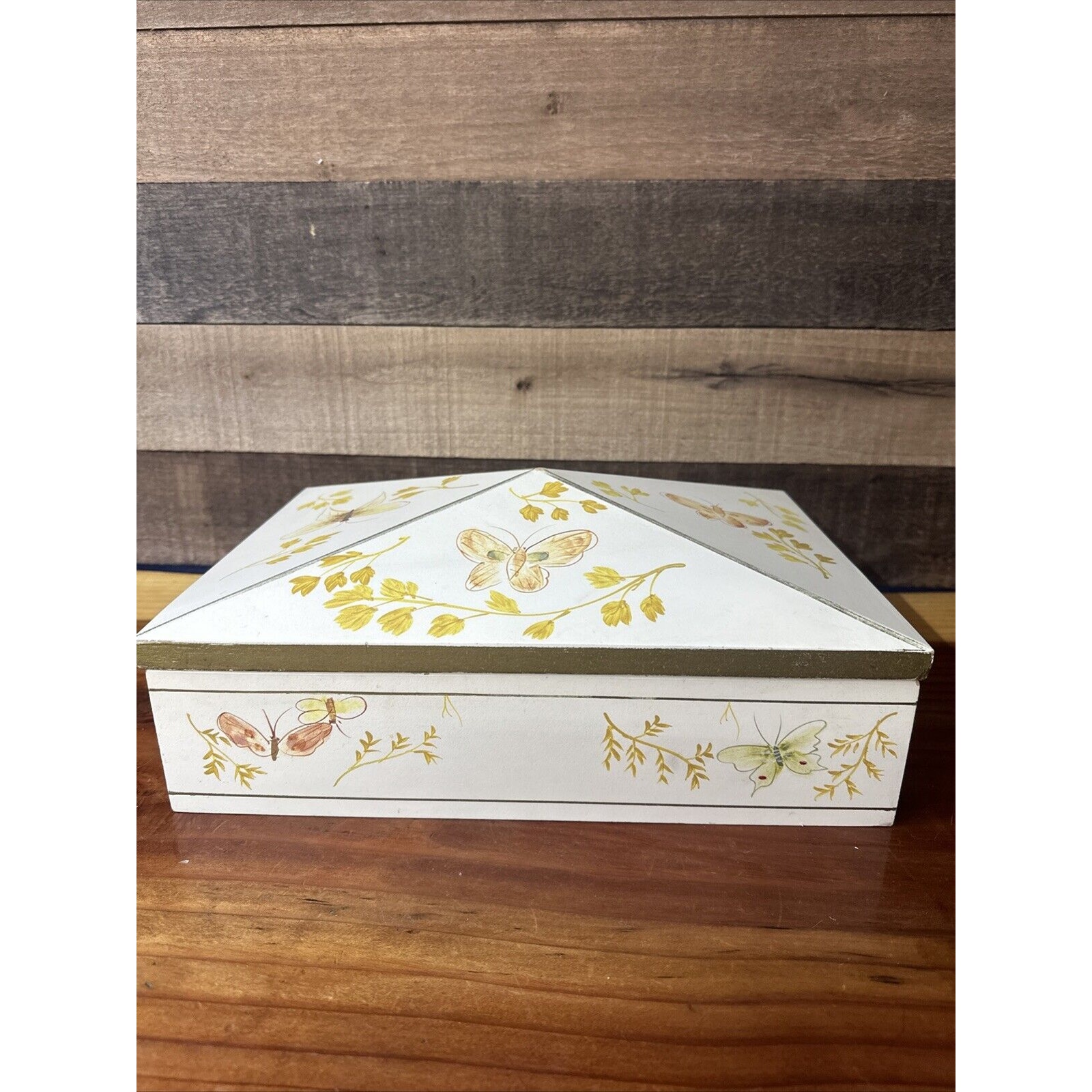 Vintage Butterfly Jewelry Box With Mirror 14x10.5