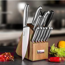 14 Pieces Knife Block Sets with Sharpener, Stainless Steel
