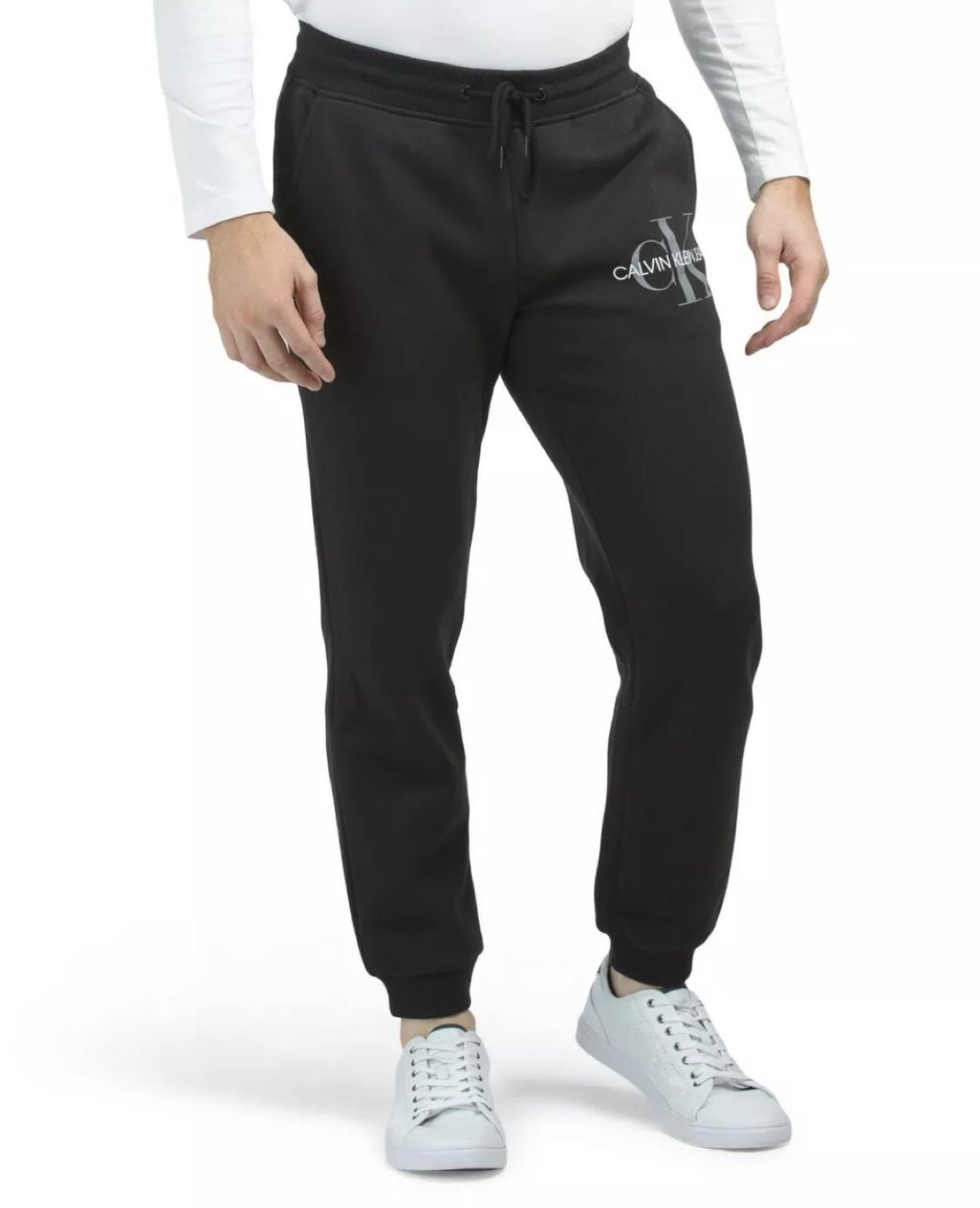 Calvin Klein Classic Monogram Logo Fleece Joggers, Jet Black, Men's Size Medium