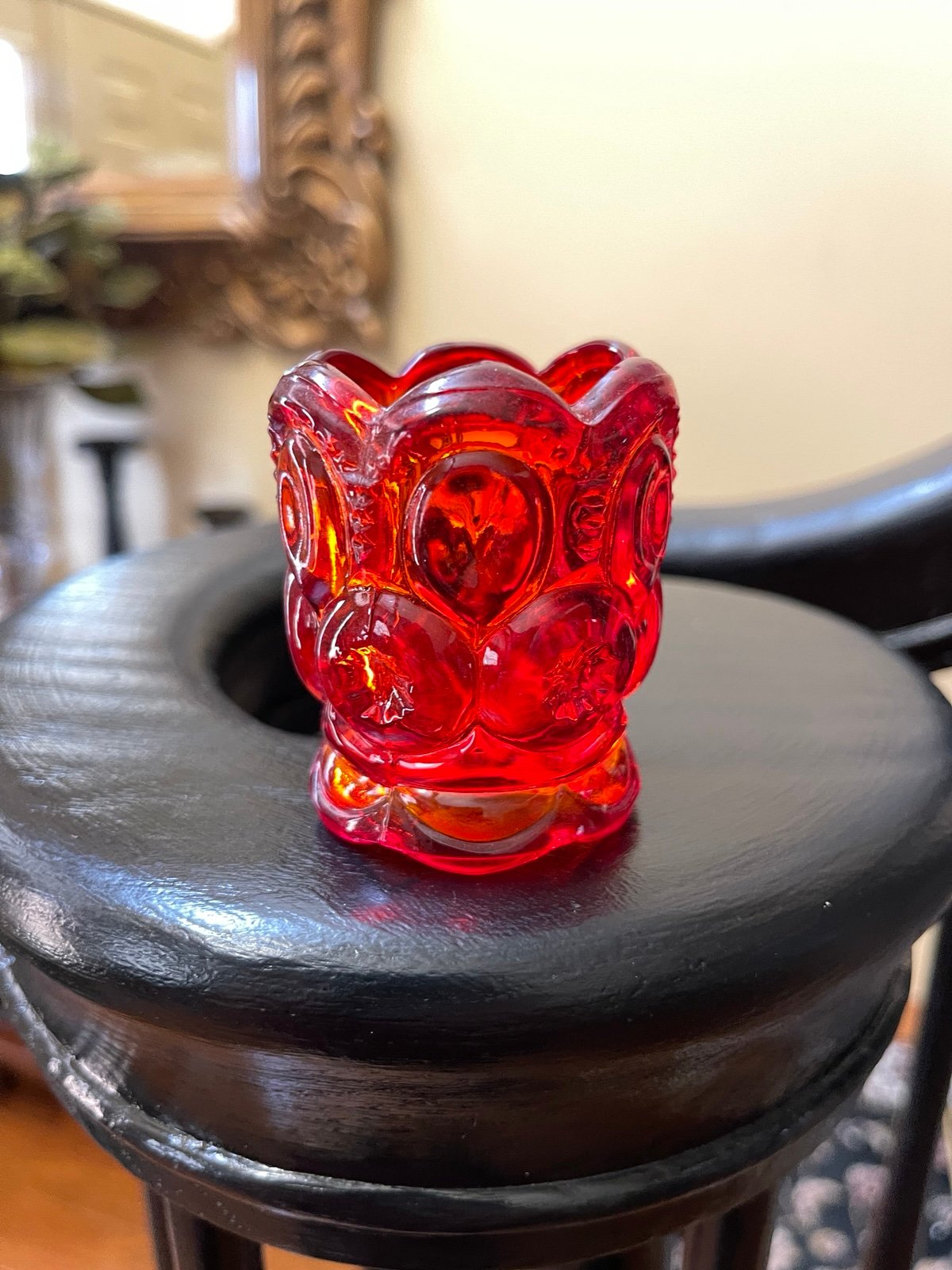 VTG. L. E. SMITH MOON & STARS AMBERINA TOOTHPICK HOLDER GLOWS!