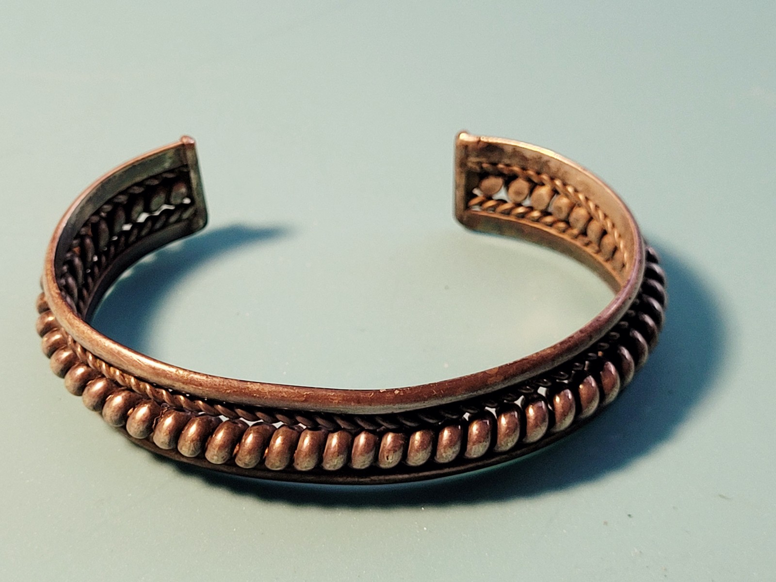 Vintage Handmade Tribal Style Stamped Sterling Silver Tarnished Cuff Bracelet. T