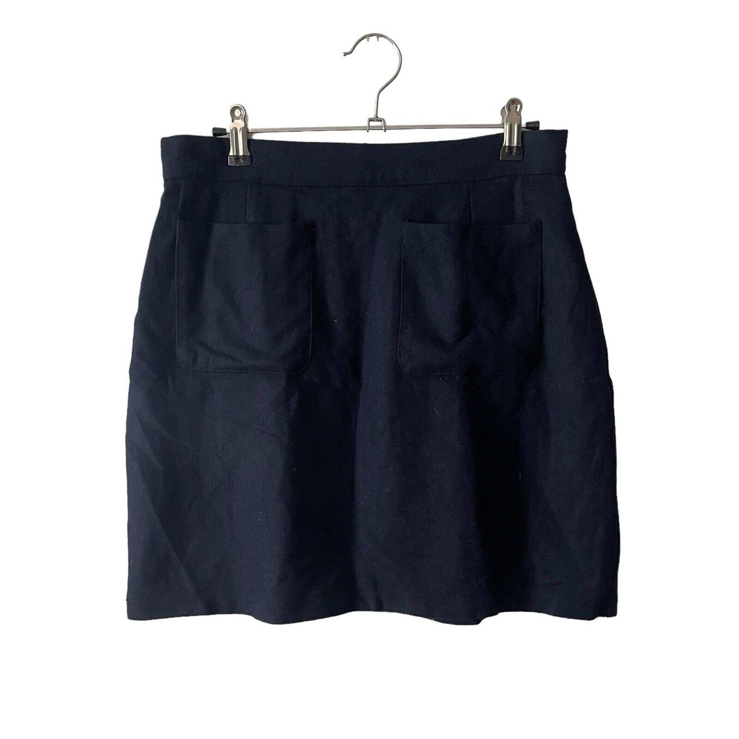 ModCloth 8 A-line Mini Skirt Dark Blue Pockets Wool Blend Lined Career