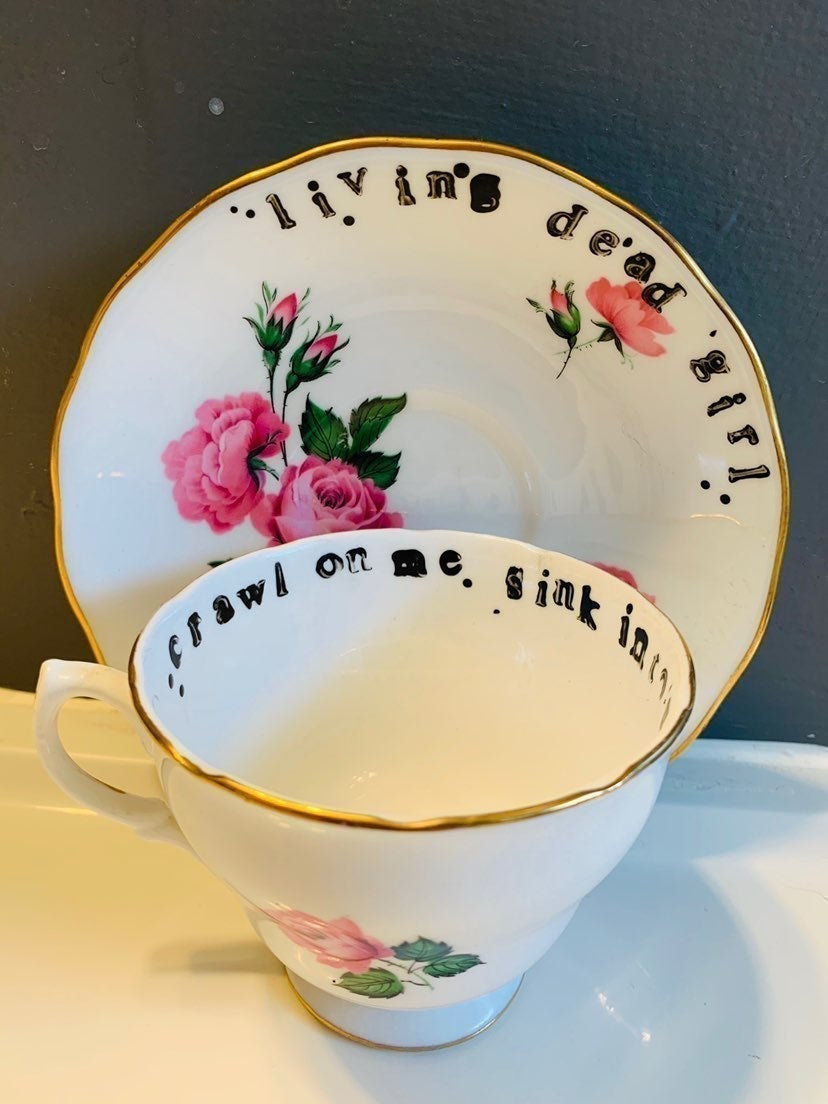 Zombie Pink Rose Tea Cup & Saucer