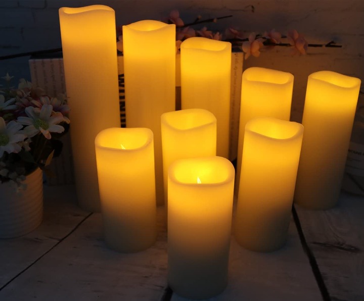 Set of 9 Flameless Candles Batt Operated