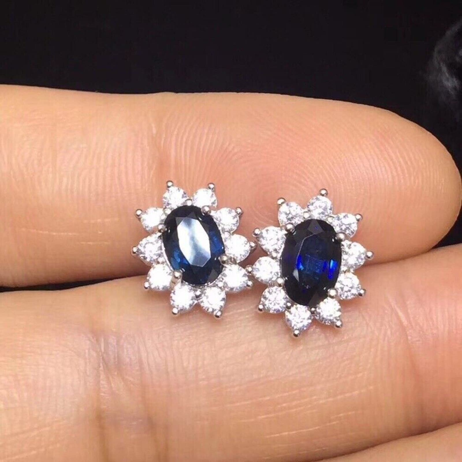 Princess Diana Sapphire Stud Earrings, 4x6mm Sri Lanka Sapphire Stud Earrings