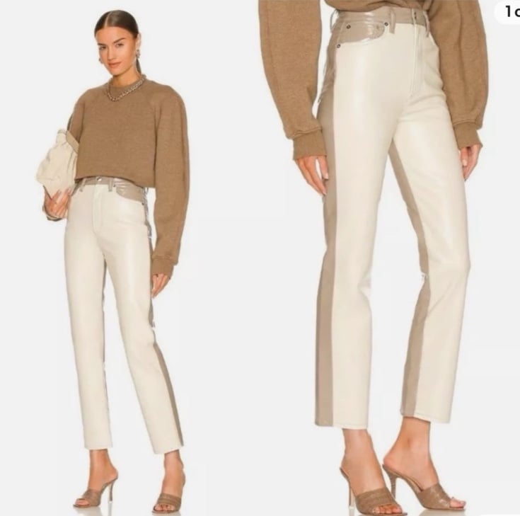 【関税込み】AGOLDE ホワイト 90s レザーパンツ Agolde 90s Pinch Waist Paneled Leather Straight Leg Pant