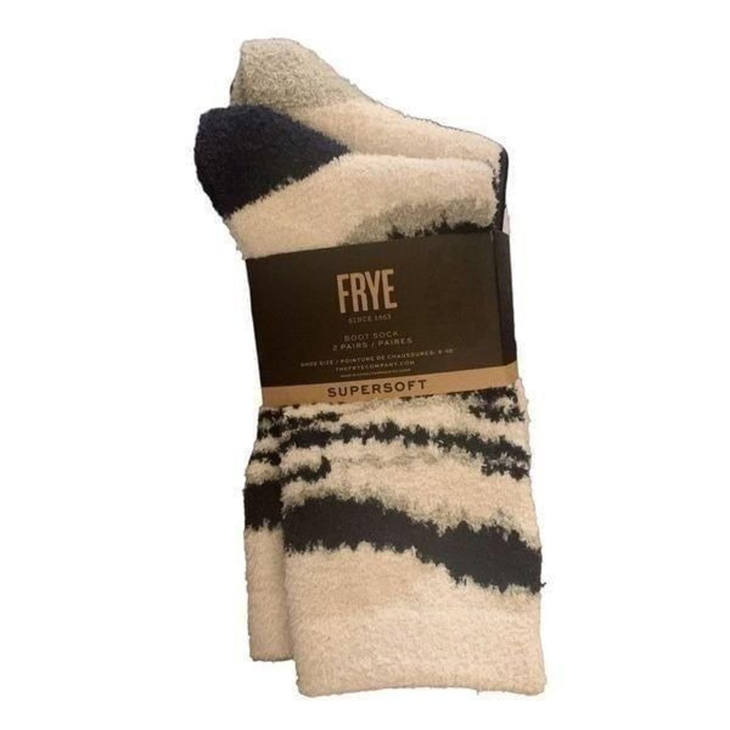 Frye Super Soft Women’s Fuzzy Cream Navy Boots Socks 2 Pair New