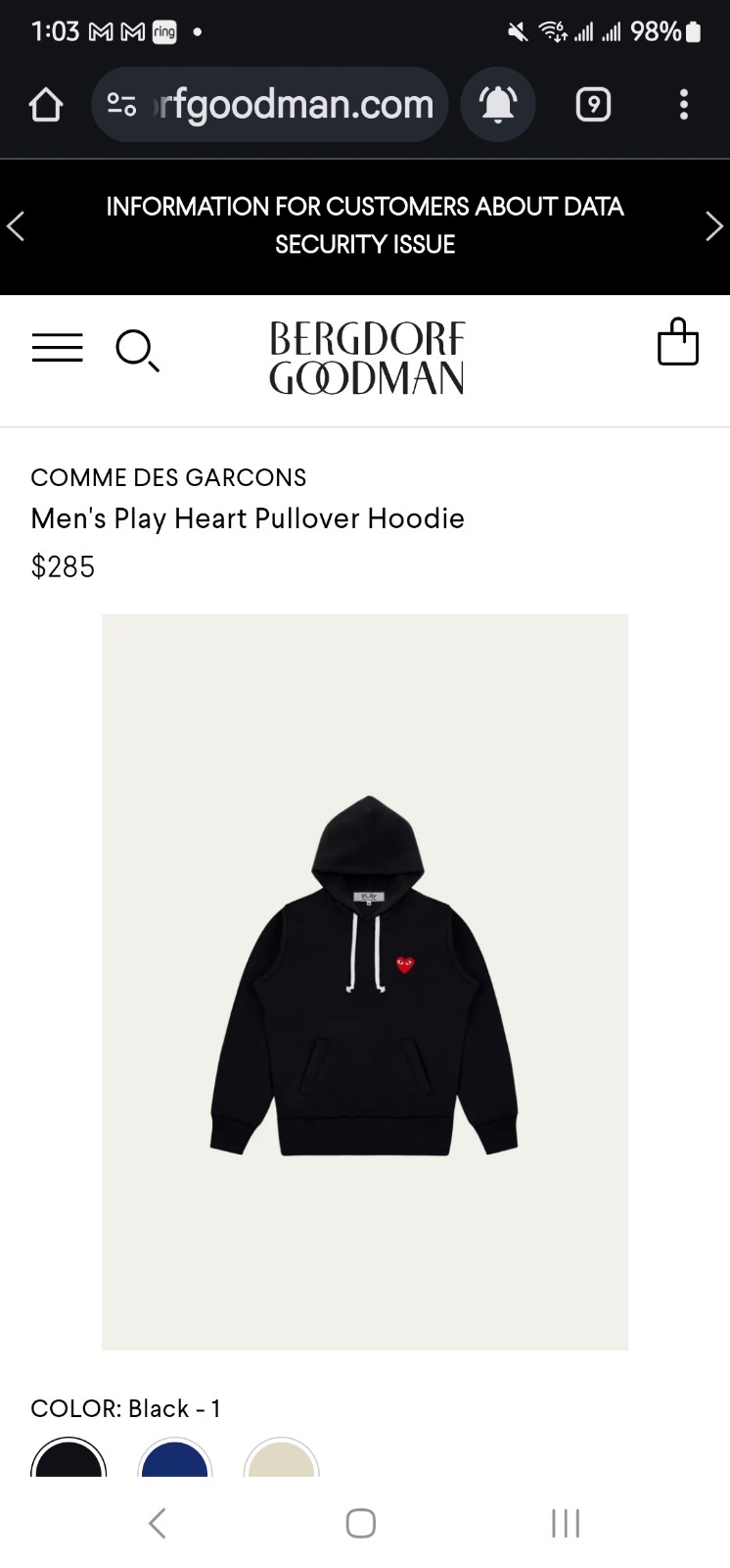 Comme des Garçons PLAY XL Hoodie **New With Tags**