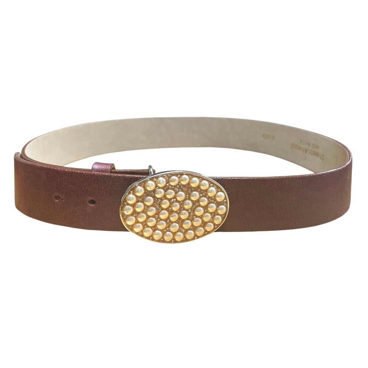 Streets Ahead Maroon Leather Belt Gold Pearl Buckle Made in USA Size Large