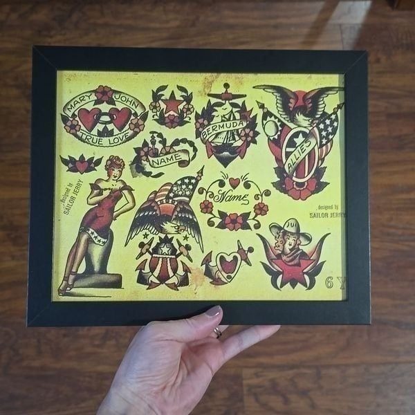 NWT, Framed American Traditional Tattoo Style Flash Art Print