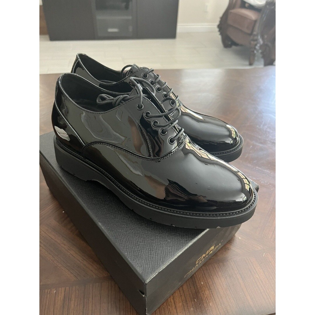 US9 CHAMARIPA Elevator Shoes Men Black Oxford Patent Leather Height Increase 8cm