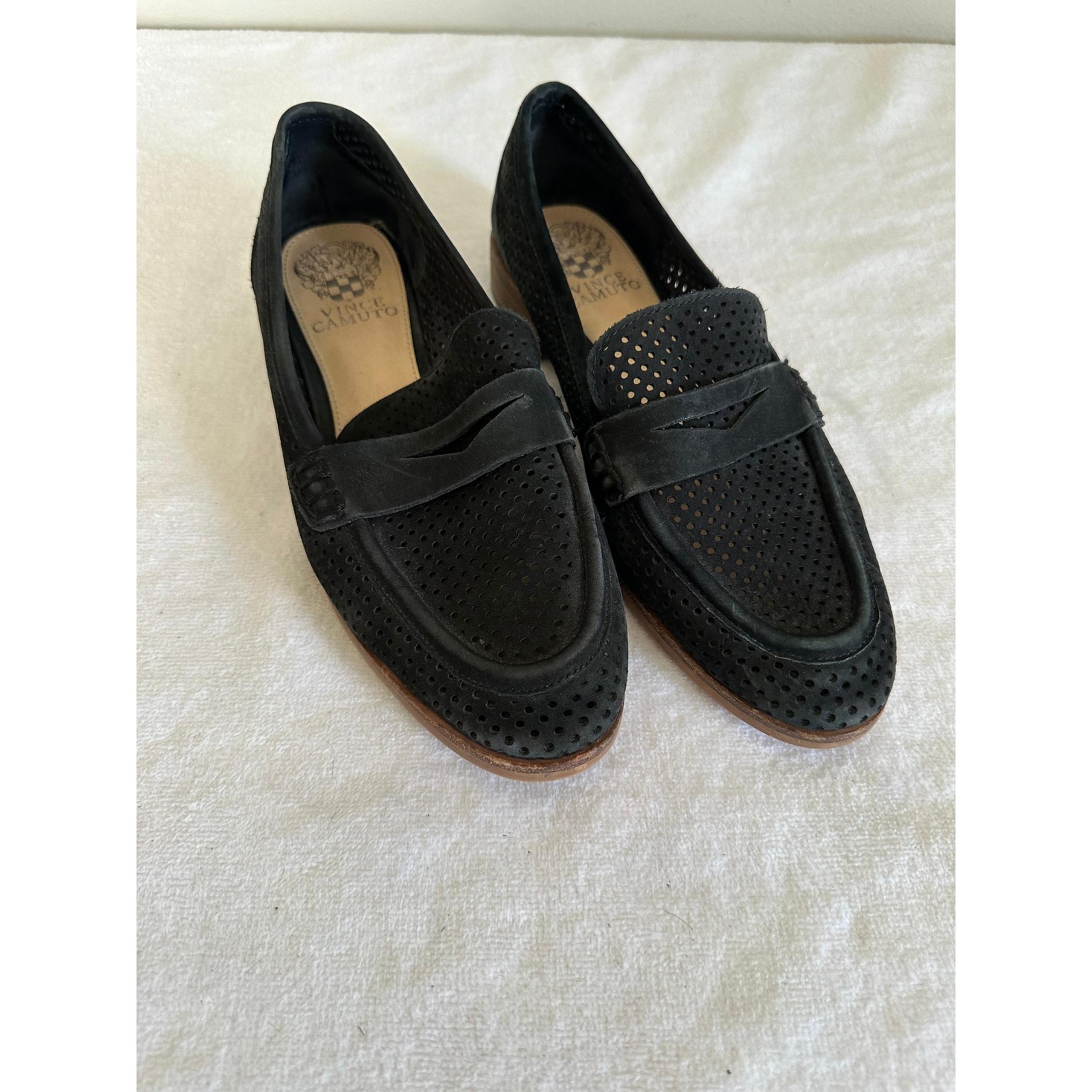 Women's Black Vince Camuto Mesh Leather Loafer Casual Career Flats- Size 7