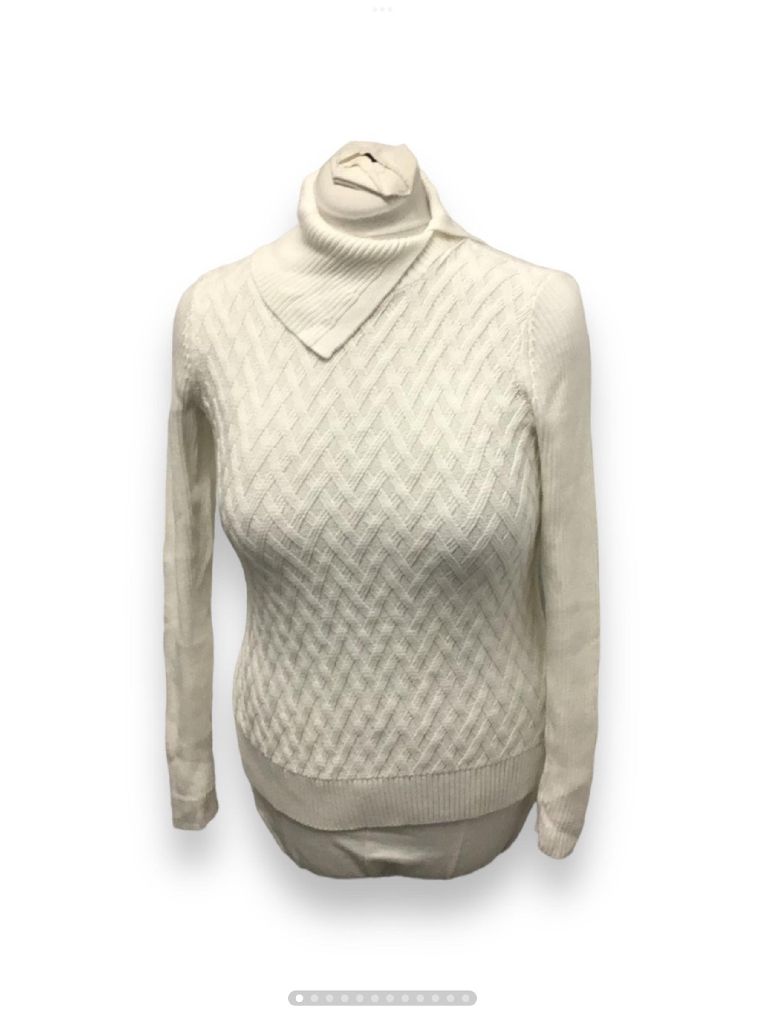 Lands’ End Women’s Split Cowl Neck Cotton Sweater, Ivory, size XS