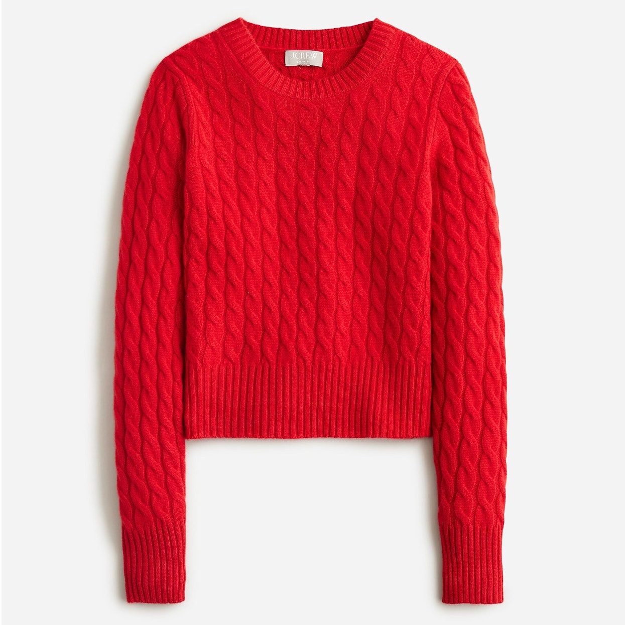 J.Crew Cashmere Shrunken Cable Knit Crewneck Sweater Classic Cardinal Small