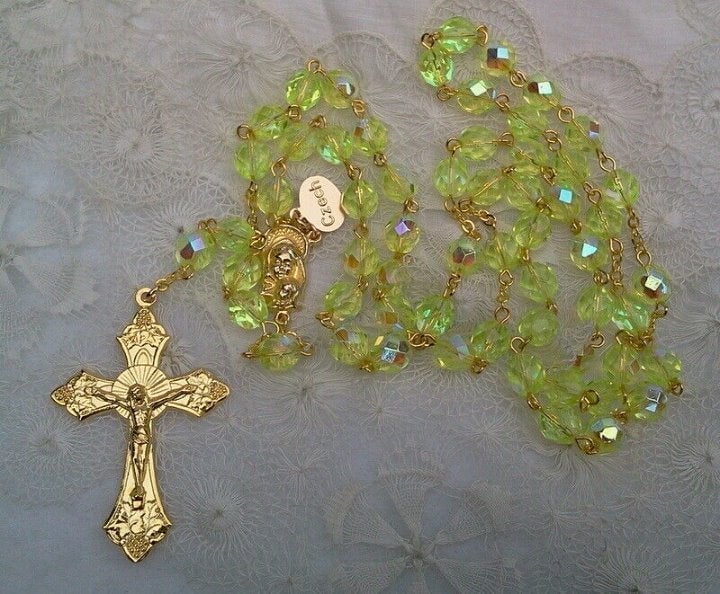 Yellow AB Czech Glass Rosary in Gold - Set of 2