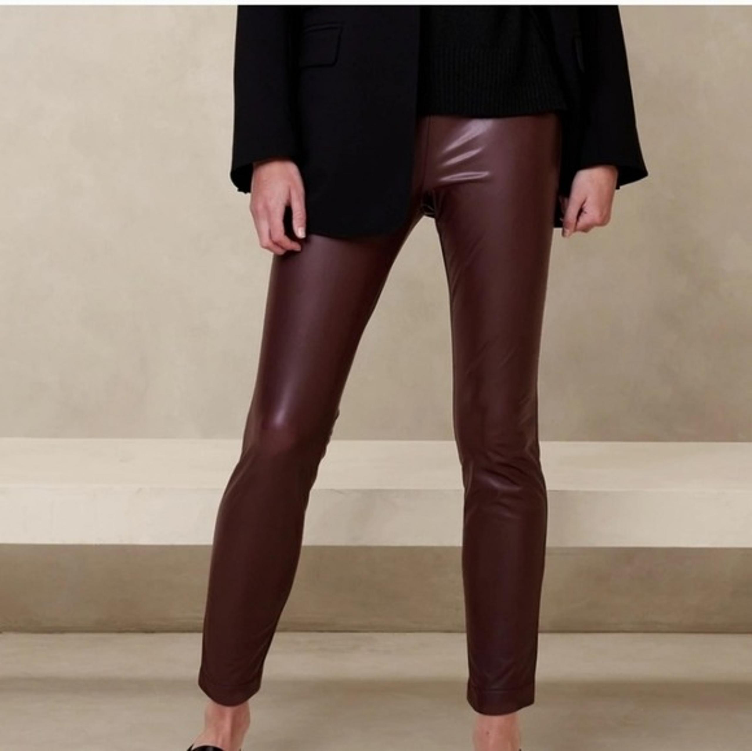 Spanx Vegan Leather Burgundy High Rise Leggings NEW Large