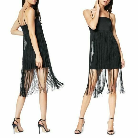 Ramy Brook Rikki Black Fringe Trim Dress