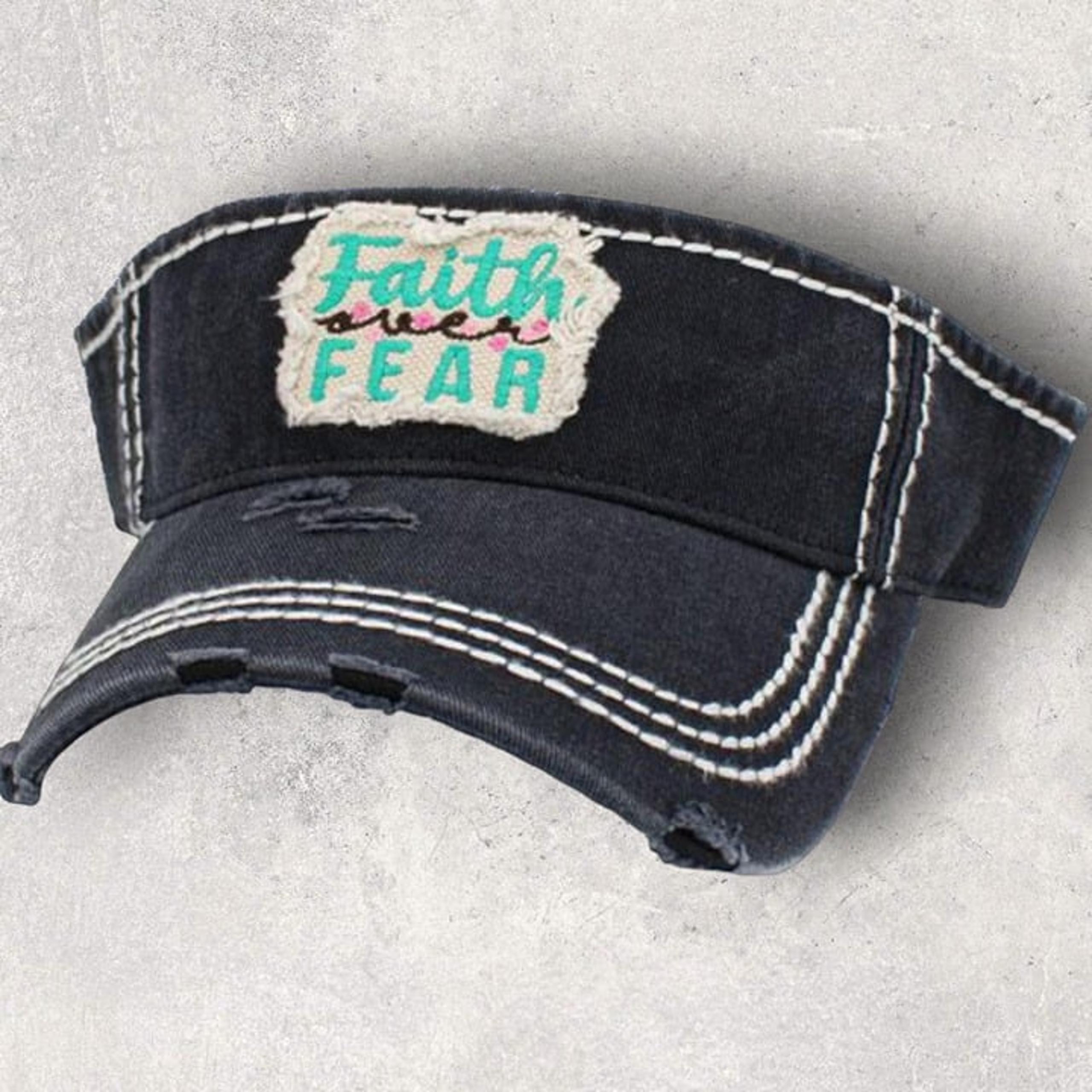 NWT Womens Cotton Visor Hat Christian Wear FAITH OVER FEAR - Black