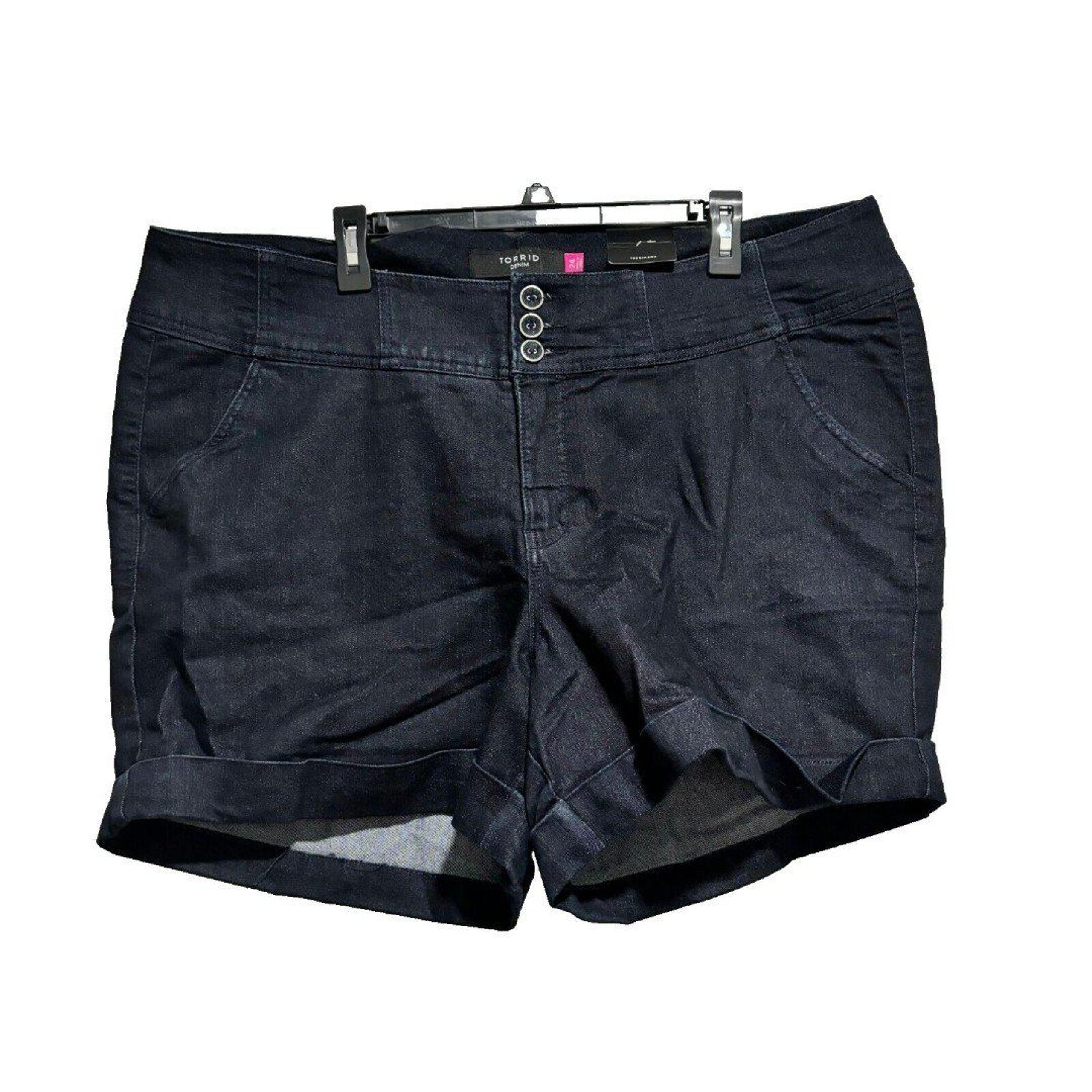 NWT Torrid Womens Denim We Swear The Fit Mom Shorts Size 24 Navy Blue High Rise