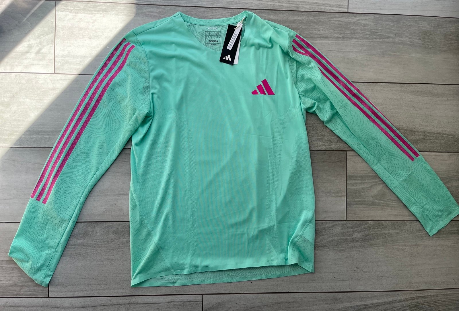 Adidas Adizero Pro Elite LS Running Track Shirt Green Pink Mens Sz Large HN8032