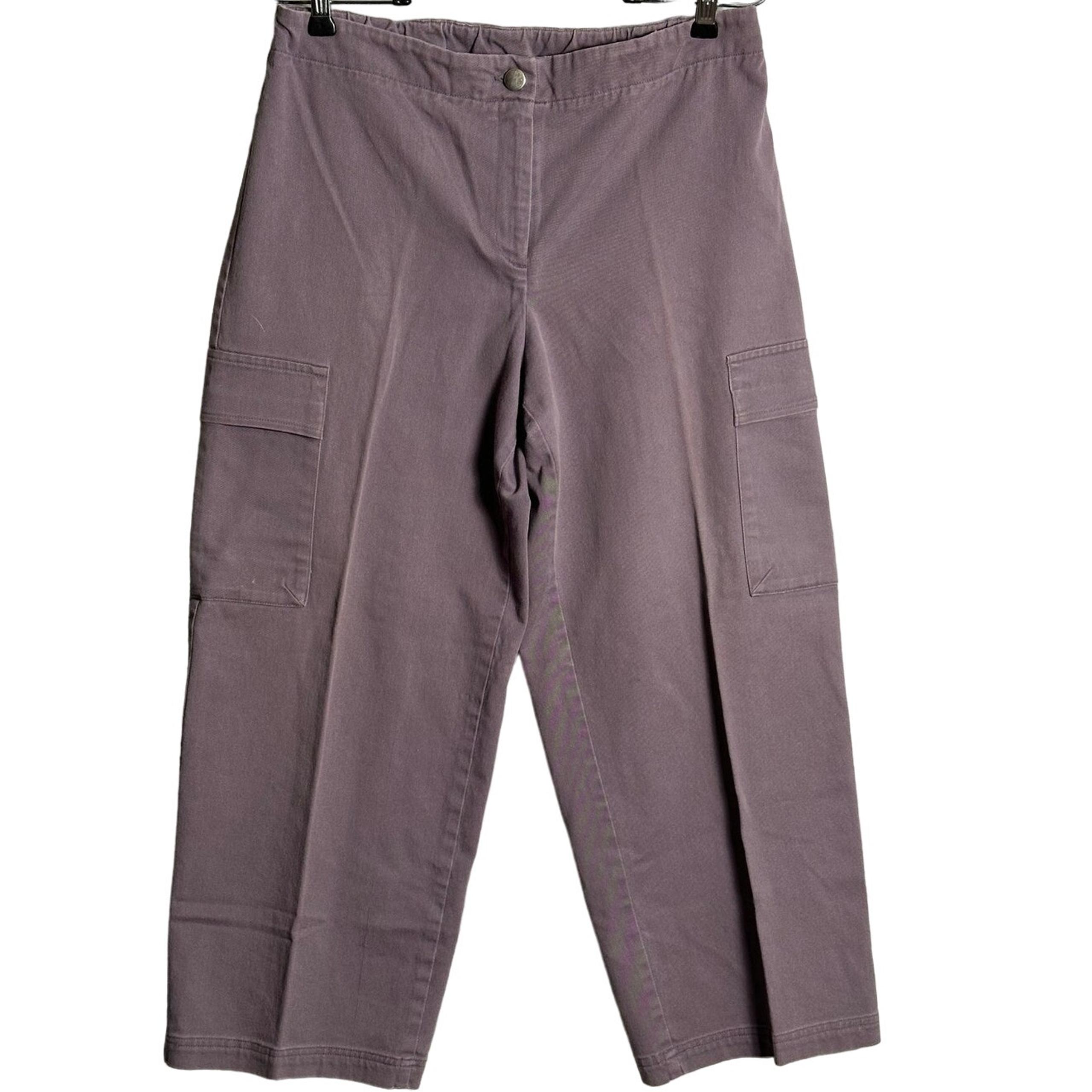 Eileen Fisher Sz M Vintage Purple Wide Leg Cropped Cargo Pants lagenlook capsule